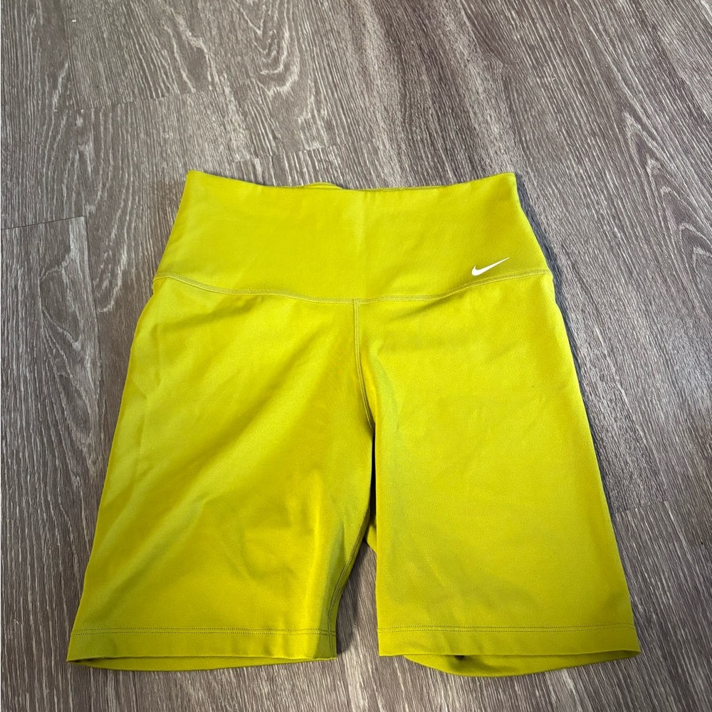 Nike Women's Green/Yellow High-Waisted Shorts